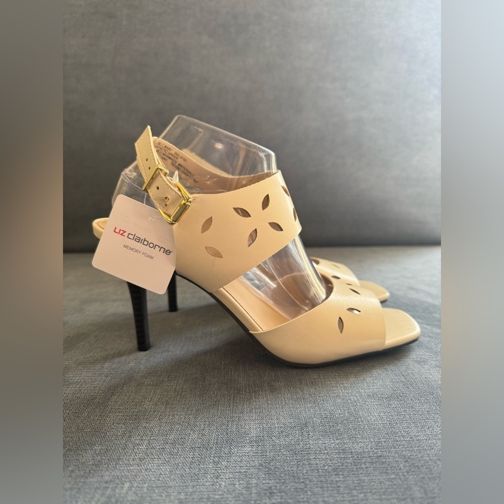 Liz Claiborne Womens Mary Sling Back Faux Leather Cutout Heeled Sandals SZ 10